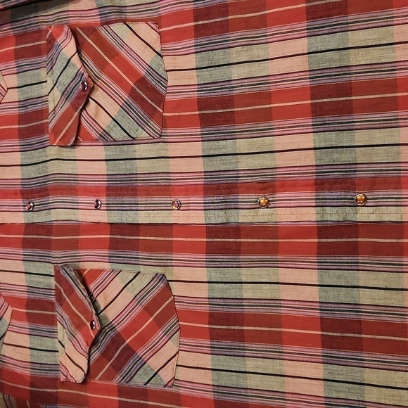 Panhandle Slim Red & Tan Plaid Western Snap Button-Up Shirt - Picture 3 of 6